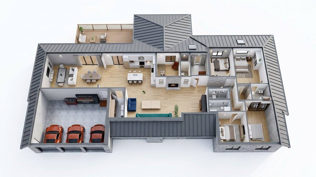 32 Michelangelo Blvd Brampton — isometric 3D render dark roof finish