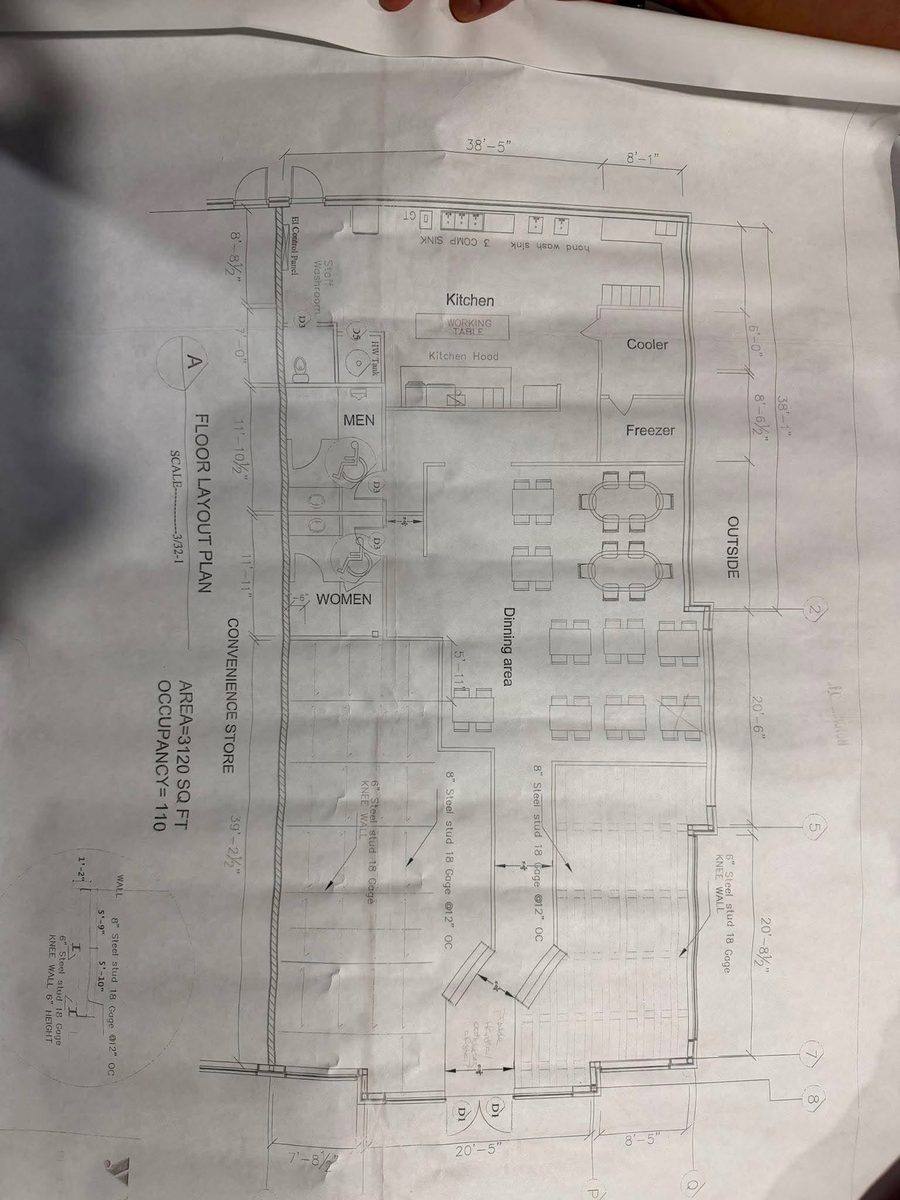 Hand-marked convenience store floor layout blueprint — Bowmanville